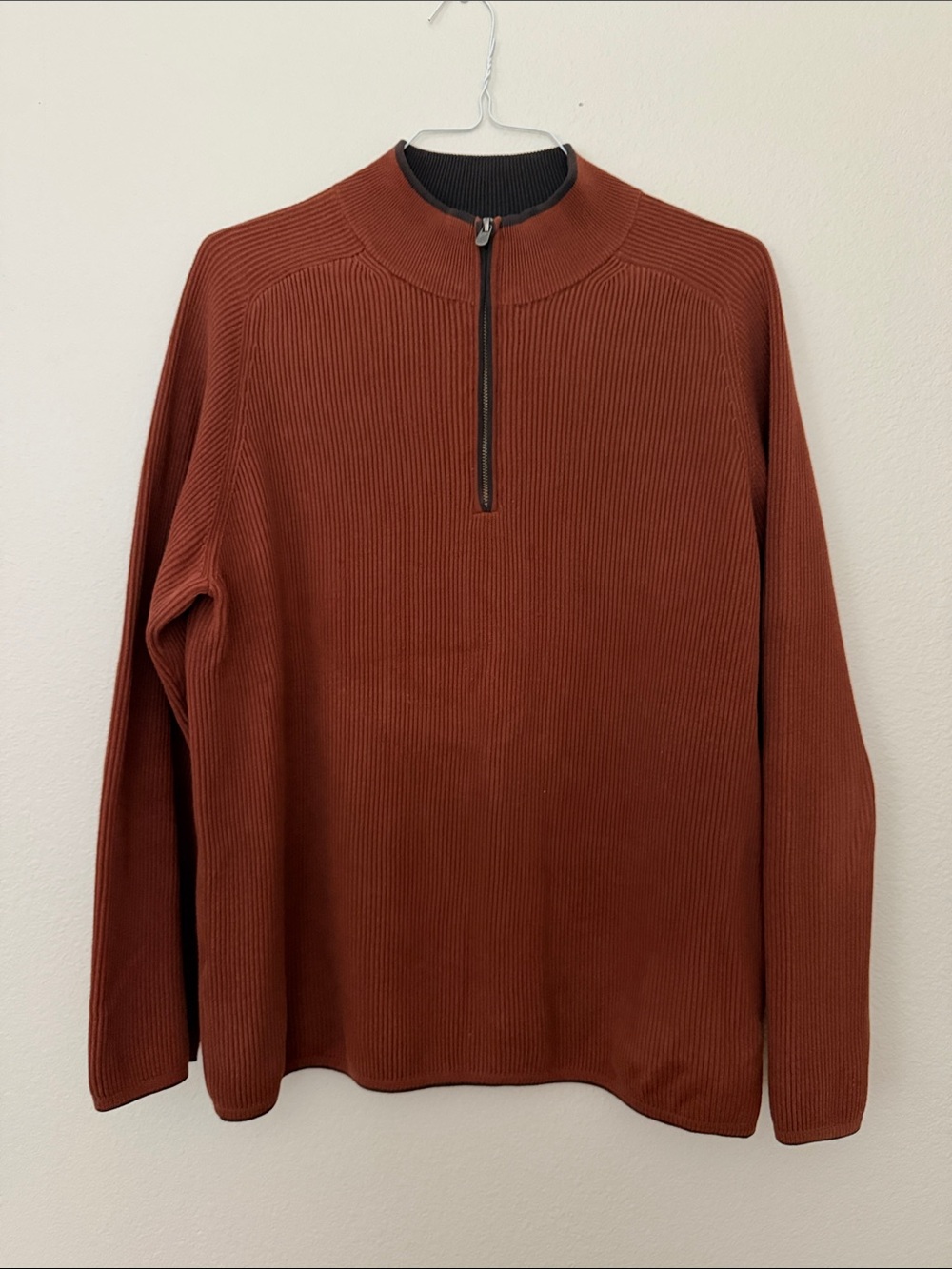 Indigo Palms Men's Half-Zip Ribbed Sweater in Rust